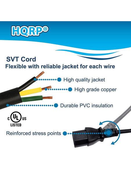Cable de Alimentación AC HQRP 16 AWG 3.05m para Makita