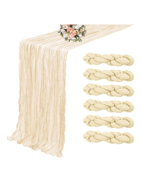 Paquete de 6 Caminos de Mesa de Gasa Beige 90 x 300 cm ChicToteDesigns