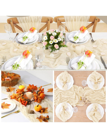 Paquete de 6 Caminos de Mesa de Gasa Beige 90 x 300 cm ChicToteDesigns
