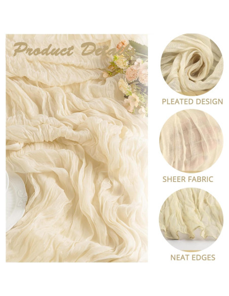 Paquete de 6 Caminos de Mesa de Gasa Beige 90 x 300 cm ChicToteDesigns