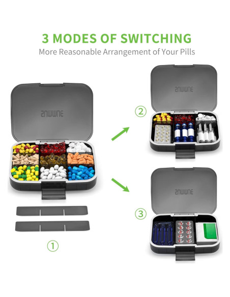 Organizador de Pastillas Grande SUMMUE 9 Compartimentos a Prueba de Humedad