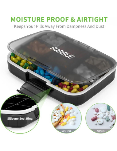 Organizador de Pastillas Grande SUMMUE 9 Compartimentos a Prueba de Humedad