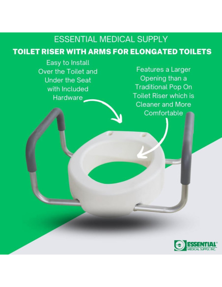 Asiento Elevado para Inodoro Alargado Suministro Médico Esencial