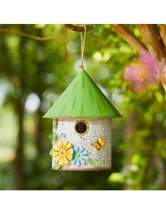 Casa de Pájaro Decorativa Glitzhome 28 cm Metal 3D Jardín 2