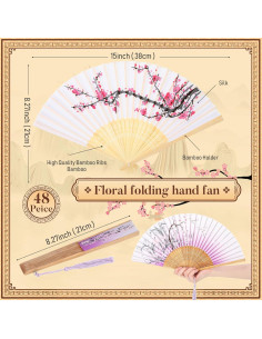 48 Abanicos de Mano Plegables Roowest Florales Vintage 21x38 cm 2