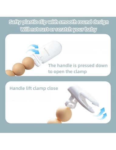 Clip de Chupete de Silicona Grado Alimenticio - Paquete de 2 Beige/Rosa