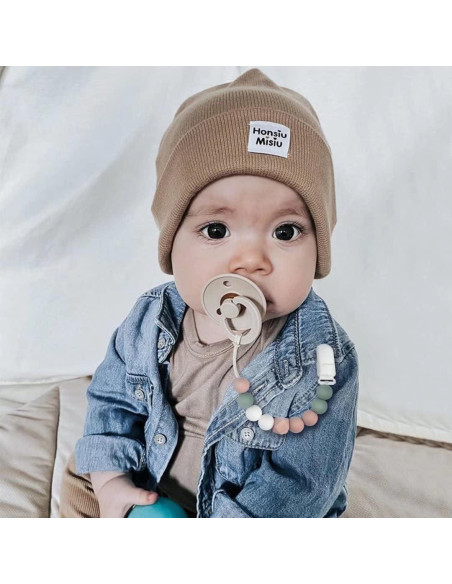 Clip de Chupete de Silicona Grado Alimenticio - Paquete de 2 Beige/Rosa