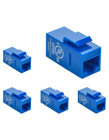 Acoplador RJ45 Cat.6 Beszin Hembra-Hembra Chapado Oro 5 Unidades Azul