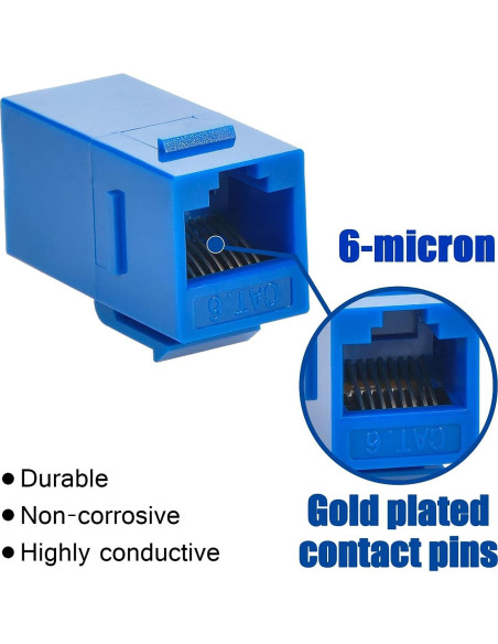 Acoplador RJ45 Cat.6 Beszin Hembra-Hembra Chapado Oro 5 Unidades Azul