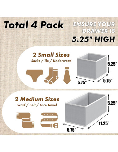 Organizador de Cajón Simple Houseware Set de 4 Gris Plegable