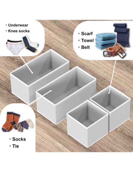 Organizador de Cajón Simple Houseware Set de 4 Gris Plegable