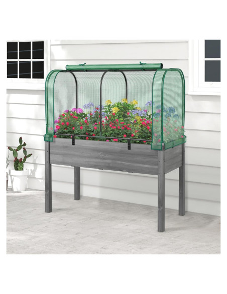 Cama de Jardín Elevada Toolsempire con Invernadero Verde y Gris