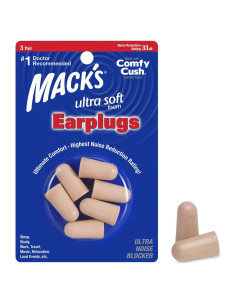 Tapones para oídos Mack's de espuma ultra suave - 3 pares, 33dB NRR
