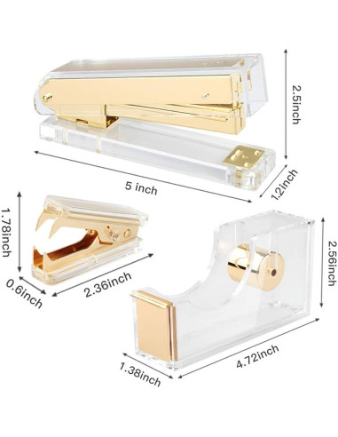 Juego de Grapadora Acrílica Dorada Geila con 1000 Grapas