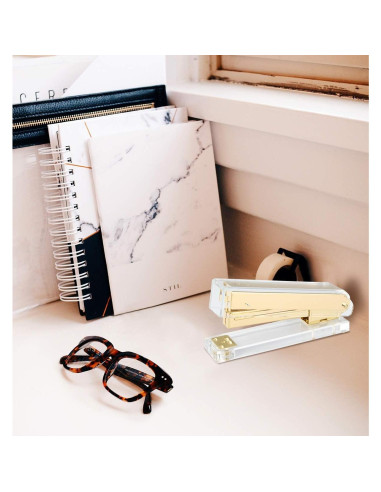 Juego de Grapadora Acrílica Dorada Geila con 1000 Grapas