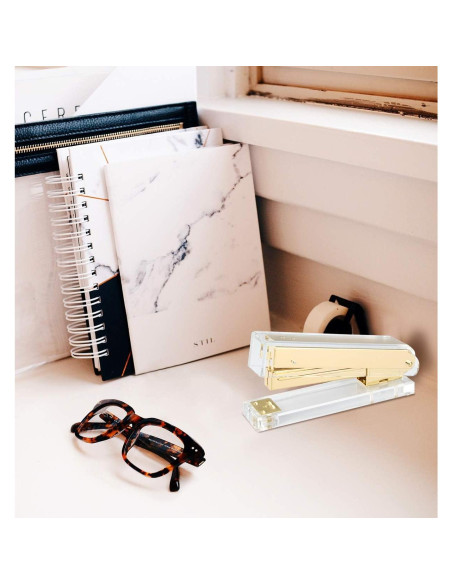 Juego de Grapadora Acrílica Dorada Geila con 1000 Grapas