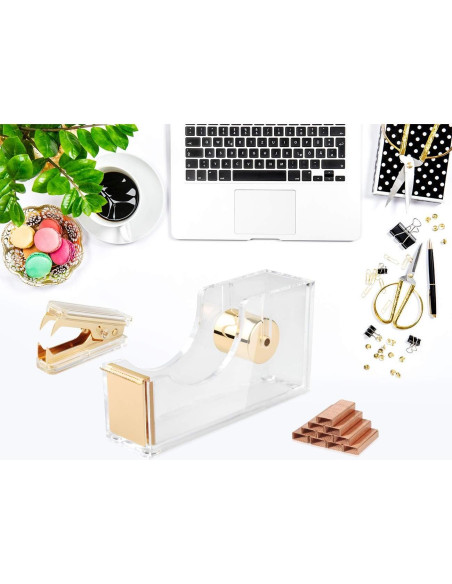 Juego de Grapadora Acrílica Dorada Geila con 1000 Grapas