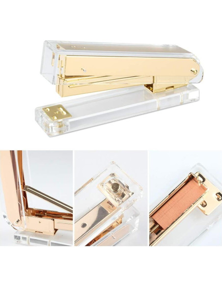 Juego de Grapadora Acrílica Dorada Geila con 1000 Grapas