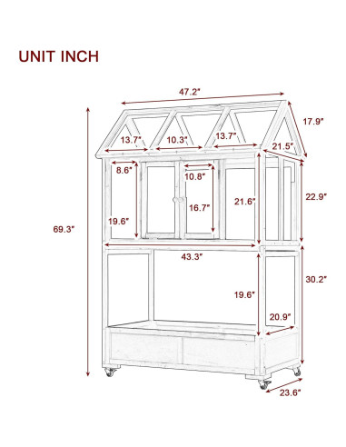 Invernadero Mini de Madera con Ruedas y Almacenamiento Verde 175 cm