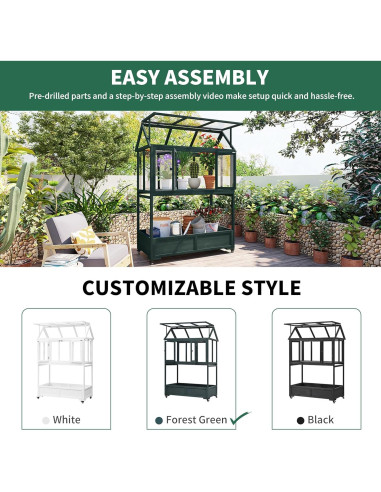 Invernadero Mini de Madera con Ruedas y Almacenamiento Verde 175 cm