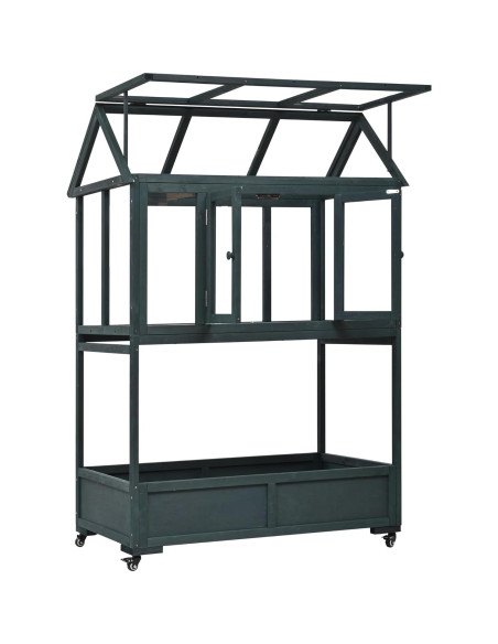 Invernadero Mini de Madera con Ruedas y Almacenamiento Verde 175 cm