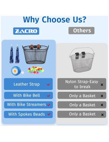 Cesta de Bicicleta para Niños Zacro AKZAKB0301 con Timbre y Streamers