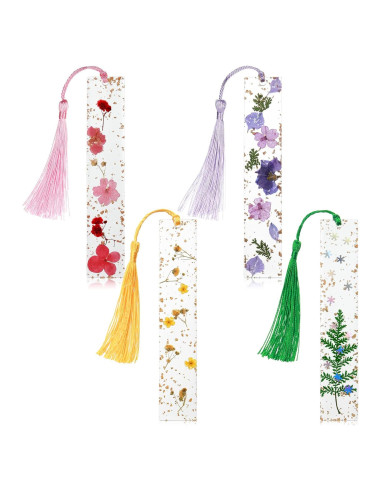 4 Marcadores de Página de Resina Clabby con Flores Secas