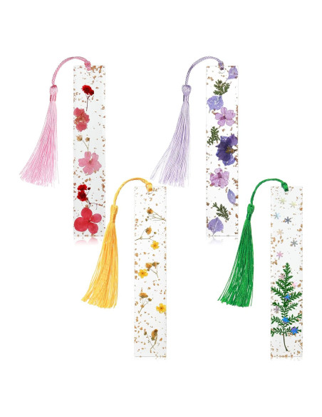 4 Marcadores de Página de Resina Clabby con Flores Secas