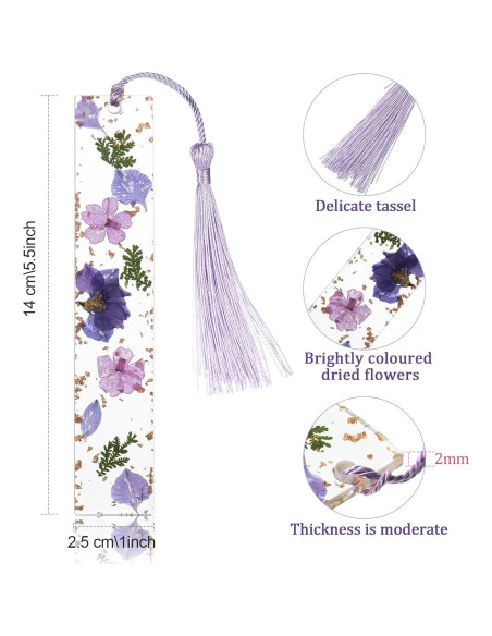 4 Marcadores de Página de Resina Clabby con Flores Secas