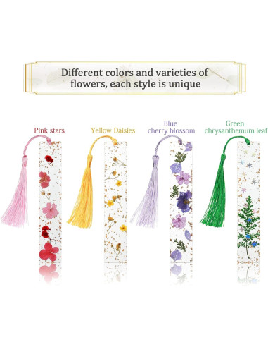 4 Marcadores de Página de Resina Clabby con Flores Secas