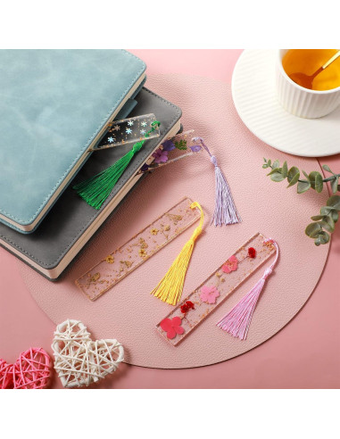 4 Marcadores de Página de Resina Clabby con Flores Secas