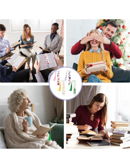 4 Marcadores de Página de Resina Clabby con Flores Secas