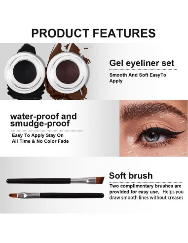 Delineador de Gel Impermeable 2 en 1 evpct Negro y Marrón