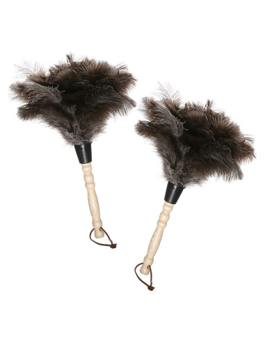 Plumero de Avestruz Gris Natural - 2 Piezas, Limpieza Eficaz