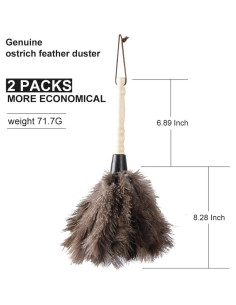 Plumero de Avestruz Gris Natural - 2 Piezas, Limpieza Eficaz 2