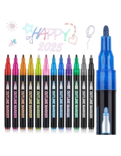 Marcadores de contorno Prudiut 12 colores metálicos 0.3 mm