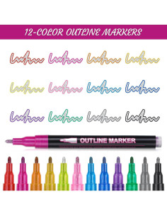 Marcadores de contorno Prudiut 12 colores metálicos 0.3 mm 2