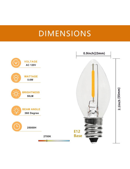 Cordón Accesorio LED C7 Tiadio 2.29m con Interruptor E12