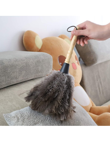 Plumero de Avestruz Gris Natural - 2 Piezas, Limpieza Eficaz