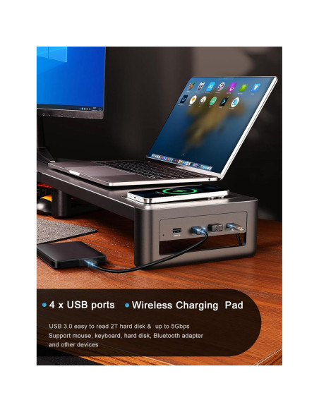 Soporte para Monitor EAXBUX con Carga Inalámbrica y 4 USB