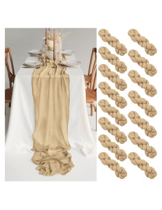 Paquete de 15 Caminos de Mesa de Gasa Beige 3.05m para Bodas