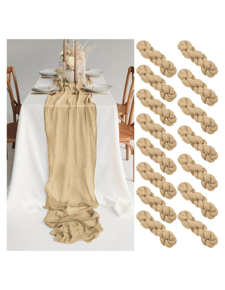 Paquete de 15 Caminos de Mesa de Gasa Beige 3.05m para Bodas