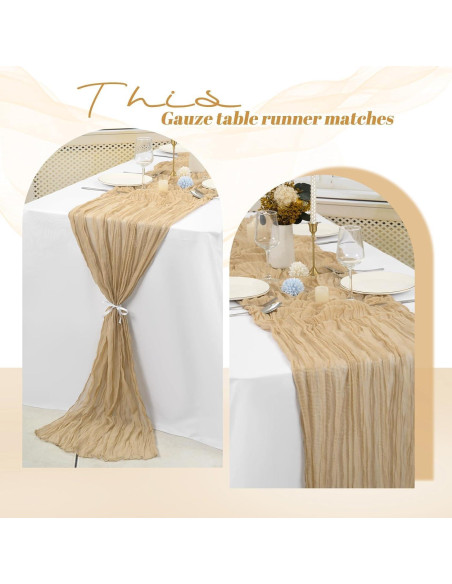 Paquete de 15 Caminos de Mesa de Gasa Beige 3.05m para Bodas