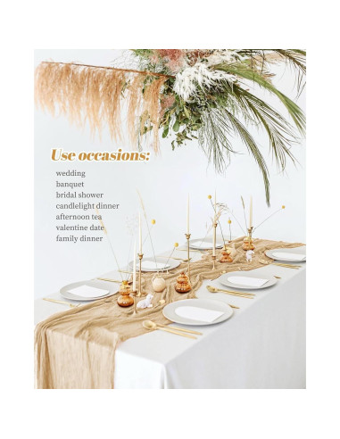Paquete de 15 Caminos de Mesa de Gasa Beige 3.05m para Bodas