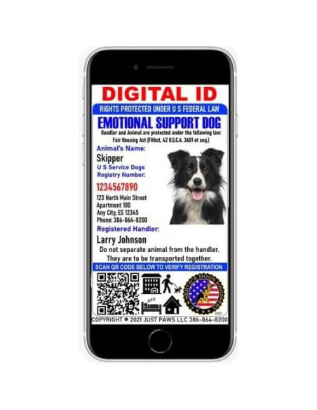 Tarjeta de Identificación Personalizada Just 4 Paws - Apoyo Emocional