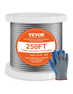 Cable de Alambre de Acero VEVOR 1/4" (6.35 mm) 76.2 m con Guantes