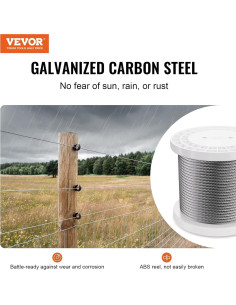 Cable de Alambre de Acero VEVOR 1/4" (6.35 mm) 76.2 m con Guantes 2