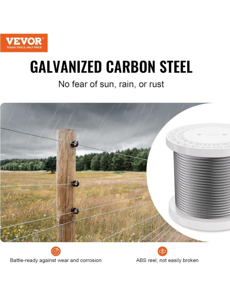 Cable de Alambre de Acero VEVOR 1/4" (6.35 mm) 76.2 m con Guantes