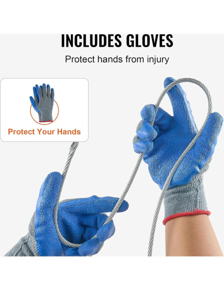 Cable de Alambre de Acero VEVOR 1/4" (6.35 mm) 76.2 m con Guantes