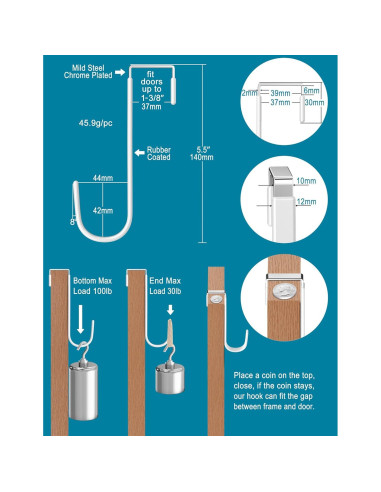 Ganchos sobre la puerta Mars-Rock 4Pcs 5.5" Acero Cromado